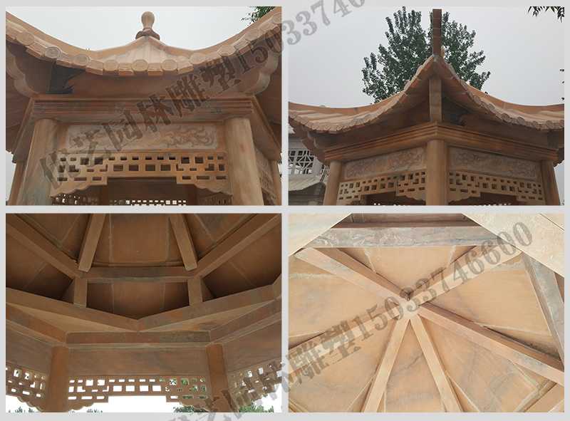 中式大理石涼亭，石雕六角亭子細(xì)節(jié)圖，定制中式景觀涼亭