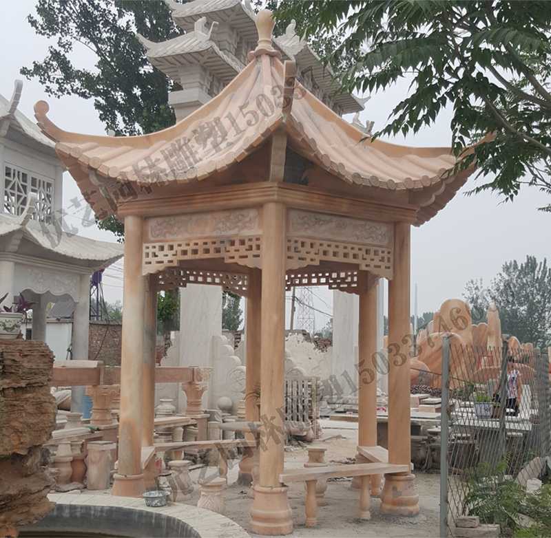中式大理石涼亭，石雕景觀亭子，石雕六角亭子廠家